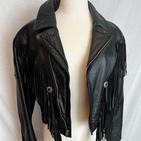 Vintage Leather Jacket with Fringe Detail - Picture 4 of 9